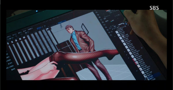 19일 방송된 SBS 드라마 '편의점 샛별이'에서 성인 웹툰 작가가 그린 만화의 한 장면./SBS