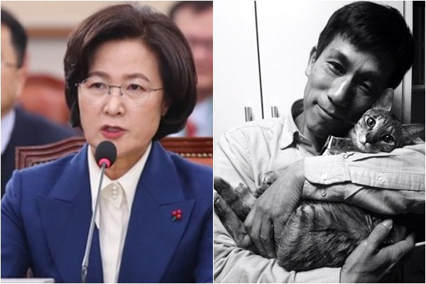 추미애(왼쪽) 법무부 장관과 반려묘 '루비'를 안고 있는 진중권 전 동양대 교수./조선일보DB