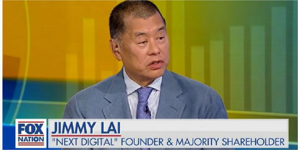 라이 회장이 폭스뉴스에 출연해 홍콩의 반중 시위에 대해 적극적으로 알리고 있다. "나는 양심있는 트러블 메이커다"라고 말하기도 했다/폭스뉴스