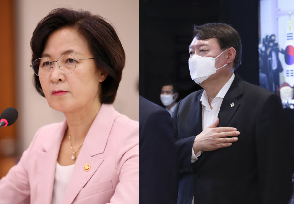 추미애 법무부장관(왼쪽)과 윤석열 검찰총장(오른쪽). /뉴시스