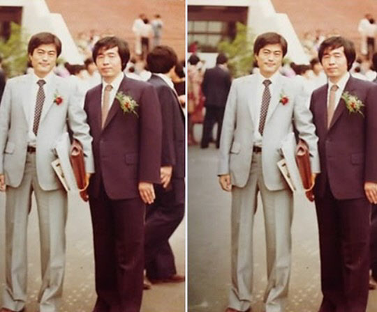 문재인 대통령과 박원순 시장이 사법연수원 수료식때 찍은 기념사진. 박 시장이 2014년 페이스북에 올렸다.