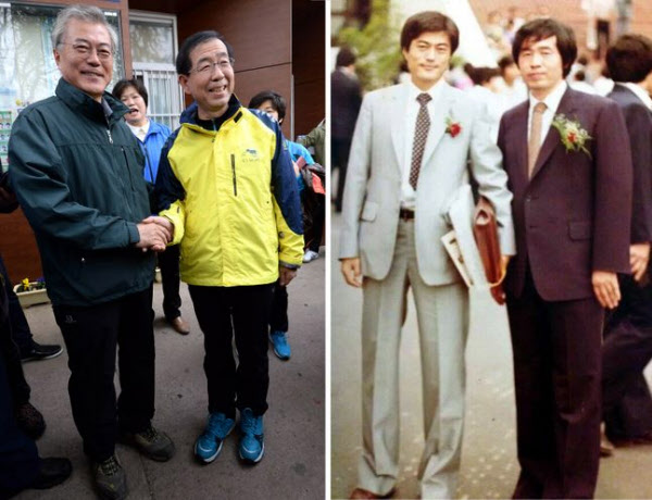 문재인 대통령과 박원순 서울시장. 오른쪽은 1982년 사법연수원 수료식 당시 함께 찍은 사진. /뉴시스, 박 시장 페이스북