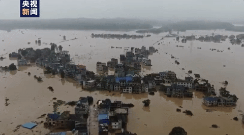 홍수 피해를 입은 중국 장시성 포양호 주변/CCTV