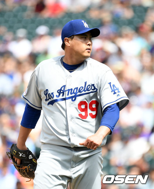 [OSEN=덴버(미국 콜로라도주), 지형준 기자]6회말 무사에서 다저스 류현진이 콜로라도 블랙몬을 삼진 처리하고 있다./jpnews@osen.co.kr