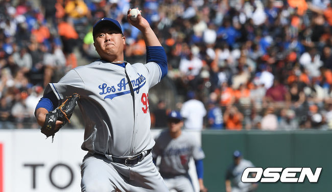 [OSEN=샌프란시스코(미국 캘리포니아주),박준형 기자]4회말 다저스 류현진이 역투하고 있다 / soul1014@osen.co.kr