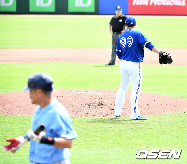 [OSEN=더니든(미국 플로리다주) ,최규한 기자]3회초 템파베이 쓰쓰고를 상대로 토론토 류현진이 삼진을 잡아내고 있다. / dreamer@osen.co.kr