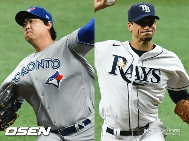 [사진] 토론토 류현진(왼쪽), 탬파베이 모튼. ⓒGettyimages(무단전재 및 재배포 금지)