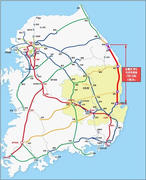 동해선 철도 구간도[경북도 제공]