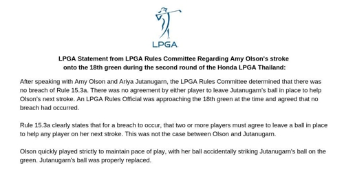LPGA 투어의 올슨-쭈타누깐 2라운드 상황에 대한 입장문. [LPGA 투어 홈페이지 캡처]