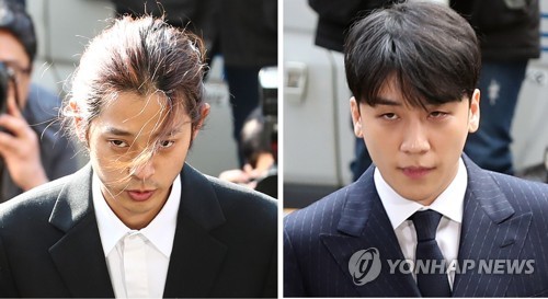 '피의자 신분' 정준영-승리 경찰 출석(서울=연합뉴스) 성관계 동영상 불법 촬영·유포 논란을 빚은 가수 정준영이 피의자 신분으로 조사를 받기 위해 14일 오전 서울지방경찰청으로 출석했다. 오른쪽 사진은 이날 오후 성 접대 의혹이 불거진 빅뱅 멤버 승리(본명 이승현)가 피의자 신분으로 조사를 받기 위해 서울지방경찰청으로 출석하고 있는 모습. 2019.3.14 photo@yna.co.kr