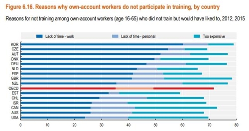 자영업자가 직업훈련에 참여하지 않은 이유[OECD 고용 전망 2019 보고서 캡처]