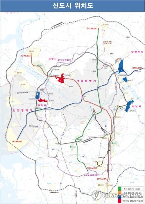 3기 신도시 위치…고양 창릉·부천 대장 추가(서울=연합뉴스) 국토교통부가 7일 발표한 '수도권 주택 30만호 공급안-제3차 신규택지 추진 계획'에 따른 신도시 위치도. 새 신도시 입지는 고양시 창릉동, 부천시 대장동으로 결정됐다. 2019.5.7 [국토교통부 제공]