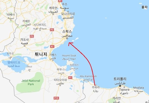 침몰한 선박이 이동했을 것으로 추정되는 경로   [구글 캡처]