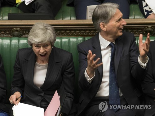 메이(왼쪽) 영국 총리와 해먼드 재무장관 [AP=연합뉴스]