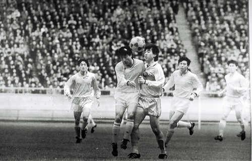 1990년 10월 11일 북한 평양에서 열린 남북 통일축구 경기 장면 [연합뉴스 자료 사진]