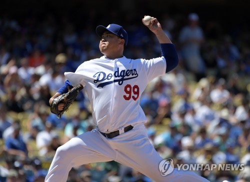 류현진의 괴력투 [USA 투데이/로이터=연합뉴스]