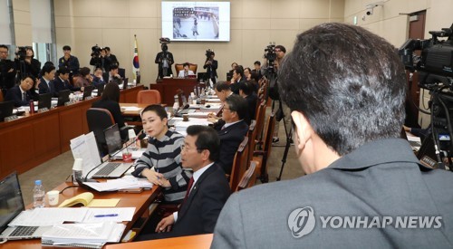 국감 참고인 출석한 김상교 씨(서울=연합뉴스) 김주형 기자 = 24일 오후 국회에서 열린 행정안전위원회의 행정안전부, 중앙선거관리위원회, 인사혁신처, 경찰청, 소방청 등의 종합국정감사에서 클럽 '버닝썬' 사태를 촉발한 김상교(오른쪽) 씨가 참고인으로 출석해 무소속 이언주 의원의 질의에 답변하고 있다. 2019.10.24 kjhpress@yna.co.kr