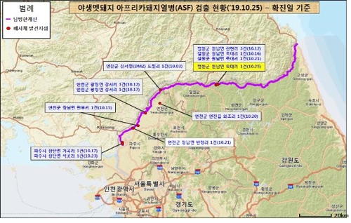 야생멧돼지 아프리카돼지열병 검출현황[환경부 제공]