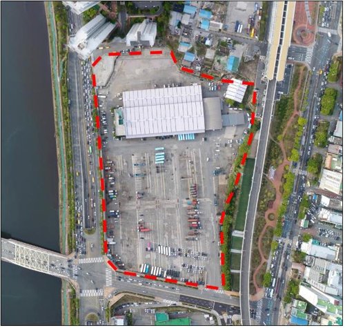 해운대 한진CY 부지부산시는 해운대 재송동 한진 컨테이너 야적장(CY) 부지에 대한 도시계획변경 사전협상제를 시행한다. [부산시 제공. 재판매 및 DB 금지]