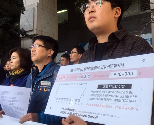 '주한미군 방위비 분담금 인상 예고 통지서' 든 시민단체원[부산지역 시민사회 연명단체 제공. 재판매 및 DB 금지]