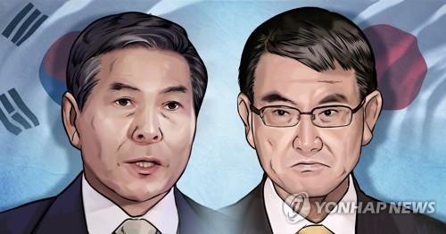 정경두 국방장관·고노 다로 일본 방위상(PG) [장현경 제작 일러스트]