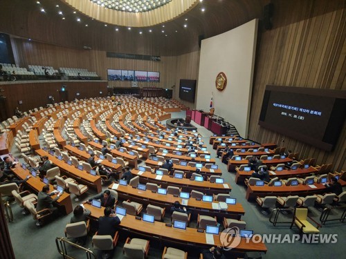 한국당 필리버스터 신청 영향,  열리지 못하는 본회의(서울=연합뉴스) 안정원 기자 = 29일 오후 개회 예정인 정기국회 12차 본회의가 자유한국당이 유치원 3법 등 모든 안건에 필리버스터를 신청하여 본회의가 열리지 못하고 있다.  jeong@yna.co.kr