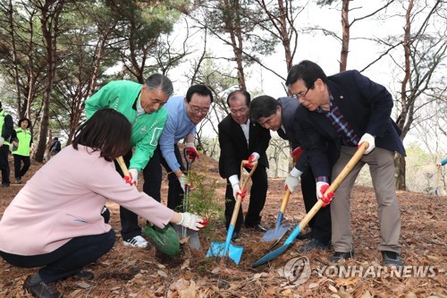울산시 1천만 그루 심어 미세먼지 줄인다2019년 3월 울산시가 남구 울산대공원에서 나무심기운동을 펼치고 있다. 울산시는 1천만 그루 나무심기운동을 벌여 미세먼지 줄이기에 나서기로 했다.
 [울산시 제공.재판매 및 DB 금지]