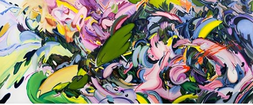 조세미, '따라오는 그림자 no.2', oil on canvas, 1622x3909mm, 2019. [갤러리도스 제공]