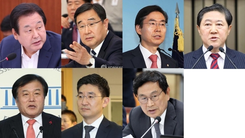 부산 한국당 중진 의원왼쪽 상단부터 시계방향으로 김무성·김정훈·조경태·유기준·유재중·김세연·이진복 의원. [연합뉴스 자료사진]