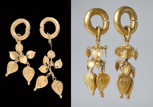 합천 M4호분 출토 금귀걸이(왼쪽)와 M6호분 금귀걸이[문화재청 제공]