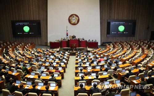 文정부 1호공약 '검찰개혁' 입법 완료…패스트트랙 정국 마무리(서울=연합뉴스) 김인철 기자 = 13일 국회에서 열린 본회의 모습.  yatoya@yna.co.kr