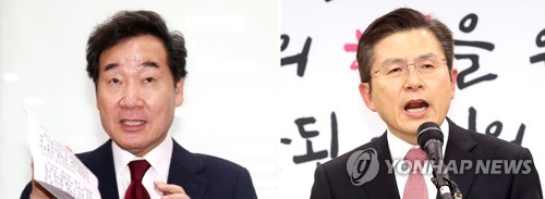 '이낙연-황교안' 종로 빅매치(서울=연합뉴스) 김승두 진성철 기자 = 자유한국당 황교안 대표(오른쪽)가 7일 4·15 총선에서 서울 종로에 출마하겠다고 공식 선언했다. 이로써 '대한민국 정치1번지'인 종로를 무대로 이미 출마를 선언한 더불어민주당 소속 이낙연 전 국무총리와의 '총선 빅매치'가 성사됐다. kimsdoo@yna.co.kr zjin@yna.co.kr