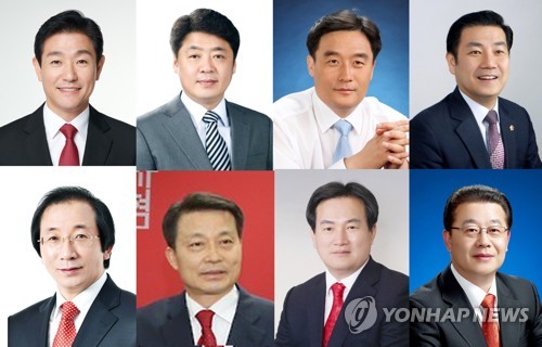 총선 출마 전직 부산시의원왼쪽 상단부터 시계방향으로 이주환(연제) 오은택(남구을) 정동만(기장) 백종헌(금정) 진남일·이희철(남구갑), 김척수(사하갑), 이상민(북강서을) 전 시의원. [부산시의회 제공 자료 사진, 일부 본인 제공]