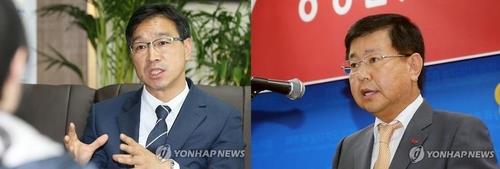 제주 서귀포시 선거구(제주=연합뉴스) 서귀포시 선구구에 출마한 더불어민주당 위성곤(왼쪽) 후보와 미래통합당 강경필. [연합뉴스 자료사진]