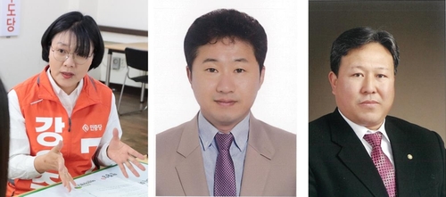 제주시을 선거구민중당 강은주·국가혁명배당금당 전윤영·한나라당 차주홍(왼쪽부터, 기호순)