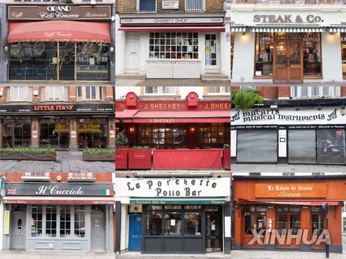 휴업 조치로 문을 닫은 런던 시내의 다양한 가게들 [신화=연합뉴스]