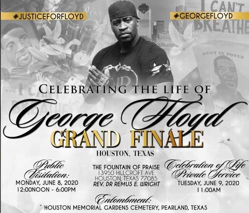 조지 플로이드 추모식 안내문[포트벤드 메모리얼 플래닝 센터 페이스북 캡처·재판매 및 DB금지]