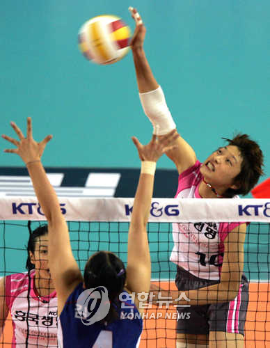 스파이크 하는 새내기 거포, 김연경[연합뉴스 자료사진]