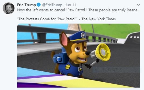 도널드 트럼프 대통령의 차남이 트위터에 올린 글[에릭 트럼프 트위터 캡처·재판매 및 DB 금지]