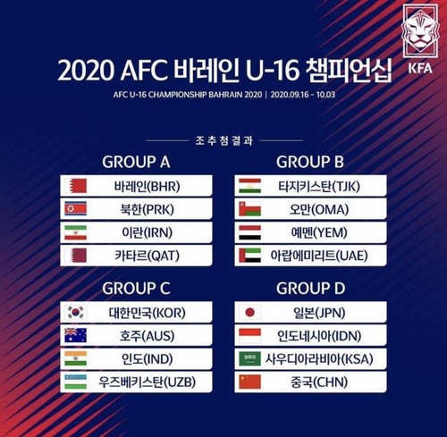 AFC U-16 챔피언십 조 추첨 결과[대한축구협회 제공. 재판매 및 DB 금지]