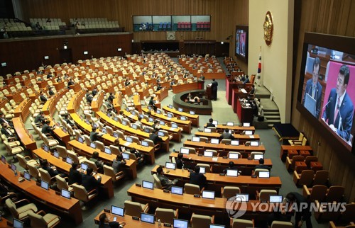 빈 자리가 많은 대정부 질문 현장(서울=연합뉴스) 한종찬 기자 = 23일 국회 본회의에서 경제에 관한 대정부 질문이 열렸다. 곳곳에 빈 자리가 보인다. 2020.7.23 saba@yna.co.kr
