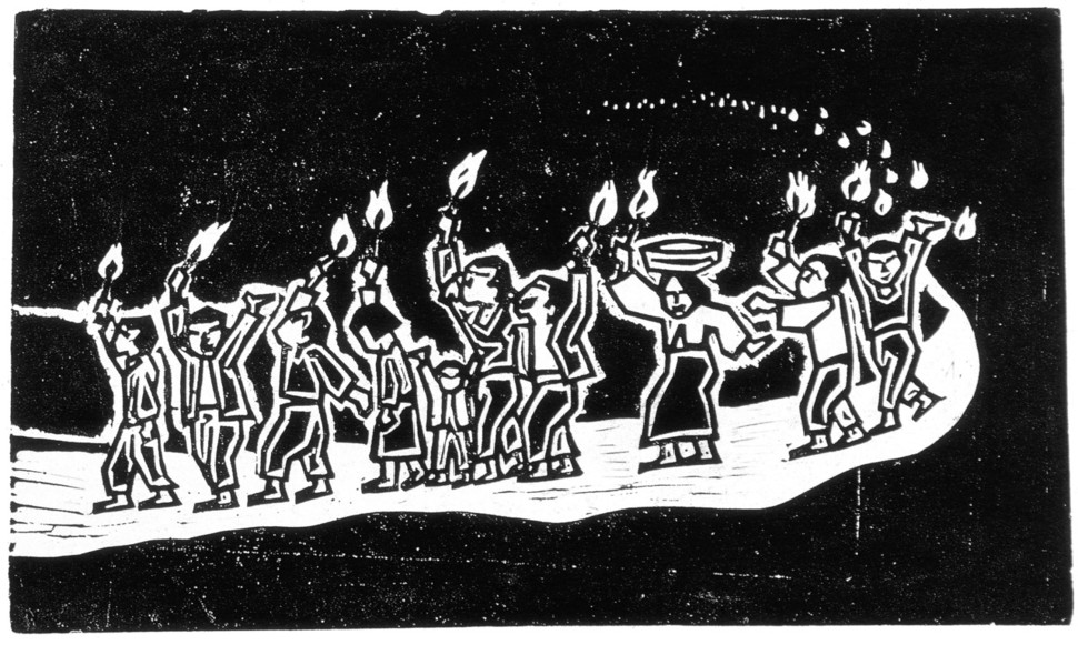 경기도청에 세워질 오월걸상에 판각될 판화 횃불행진도. 홍성담 화백 제공