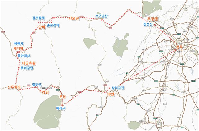 쓰촨선 서부, 동티베트 여행 동선