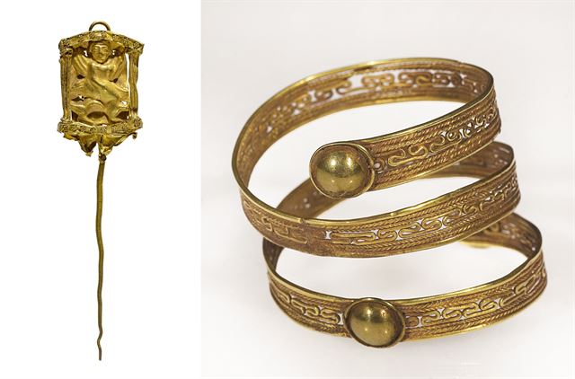 각각 기원전 6세기, 기원전 7세기 제작된 에트루리아 브로치와 머리핀. 국립중앙박물관 제공