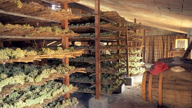 짚방석 위에서 포도를 건조하는 모습. 아파시멘토는 포도를 건조하는 기법(Appassimento method), 공정(Appassimento process)을 의미하고, 아파시멘토한 포도(Passito grape) 또는 그 포도로 만든 스위트와인을 이탈리아에서는 파시토(Passito wine)라고 부른다(아마로네와 같은 드라이버전도 있다). 짚을 뜻하는 스트로와인(Straw wine)이라고도 한다. dissapore 홈페이지 캡처