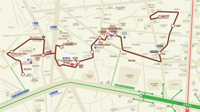 대구 근대골목 2코스인 근대문화골목 지도. 대구 중구 제공