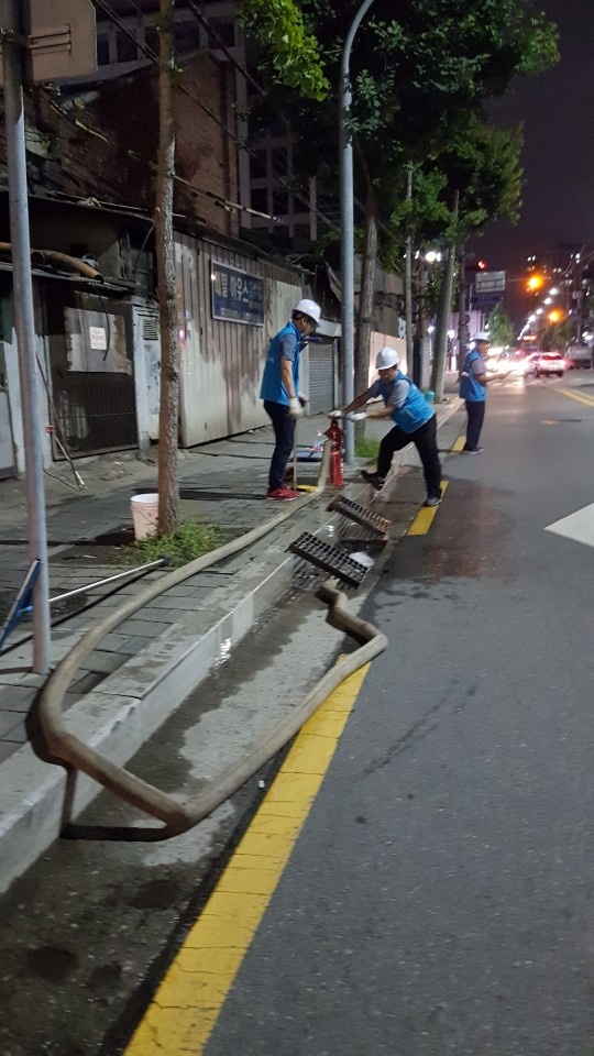 소화전을 이용해 수돗물을 하수로로 배출시키고 있다. [서울시 제공]민간합동조사단은 혼탁수의 원인으로 외부 충격으로 인해 노후관 내 이물질이 떨어졌기 때문으로 보고 있다. 시는 1973년 매설된 노후관 1.75㎞를 폐쇄하고, 연말에 새 관으로 교체하는 작업이 끝나기 전까지 그 주변에 묻혀있던 비교적 깨끗한 관을 세척해 쓰는 임시 조치를 취하고 있다.하수관로에 물이 버려지는 모습. [서울시 제공]