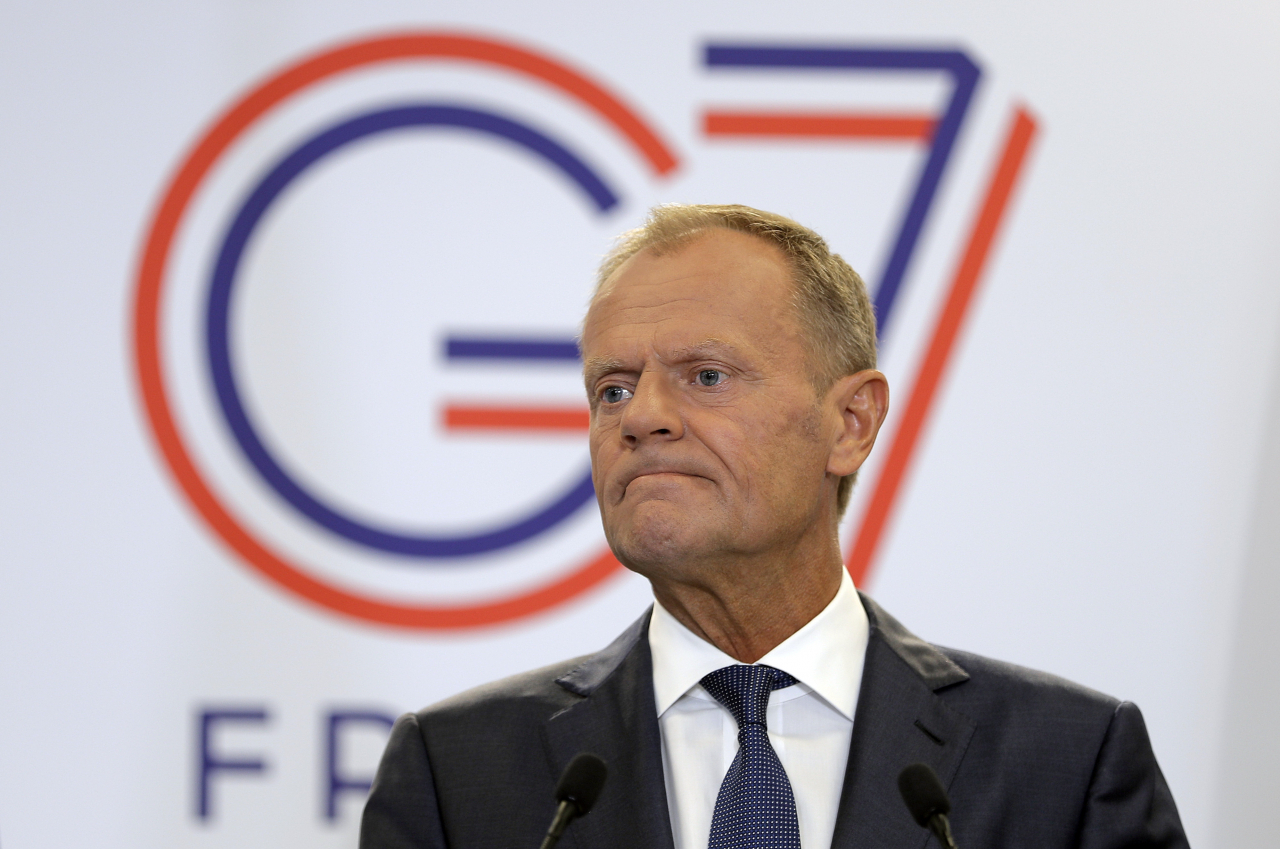 주요 7개국(G7) 정상회의 개막일인 24일(현지시간) 개최지인 프랑스 비아리츠에서 도날트 투스크 유럽연합(EU) 정상회의 상임의장이 기자회견을 하고 있다. 연합뉴스