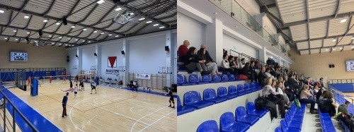 경기를 펼치고 있는 양 팀의 모습(좌)과 이를 '조용히' 지켜보는 팬들.