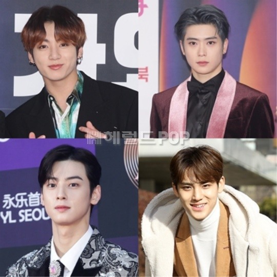 (왼쪽 위부터 시계 방향)전정국, 정재현, 김민규, 차은우